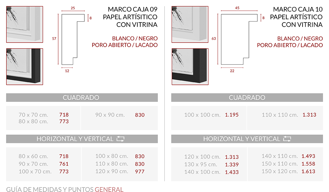 Medidas Marco Caja 09 con Vitrina y Papel Artístico L